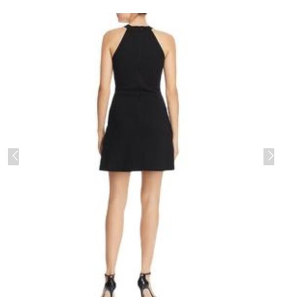 NWT Aqua Womens High Neck Fit & Flare Bodycon Dress  M / Black LBD Bloomingdales - Picture 2 of 3